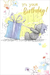 Kort, It's your birthday, nalle öppnar paket - Me To You