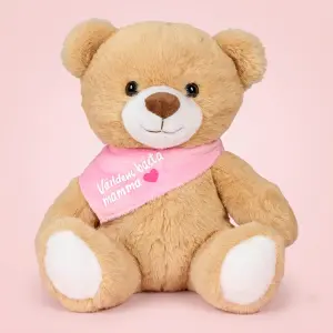 Nalle med rosa scarf, V&auml;rldens B&auml;sta Mamma
