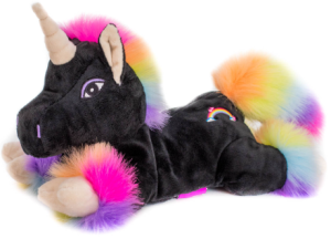 Enhörningen Rainbow svart, tvättbar från Habibi Plush (micronalle) säljs på Nalleriet.se