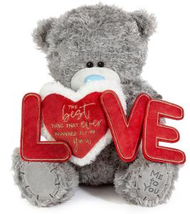 Nalle LOVE med k&auml;rlekstext p&aring; hj&auml;rta, 30cm - Me To You