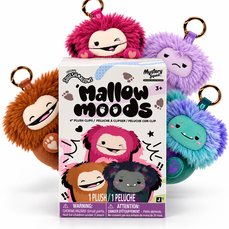 Squishmallows Mallow Moods Mystery Bigfoot med clip 10 cm