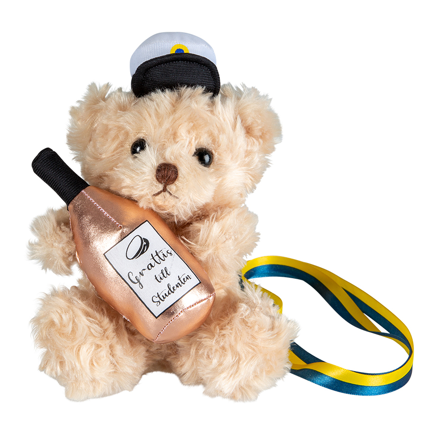 Studentnalle (beige) med rosa flaska 