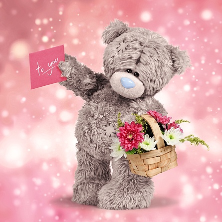 3D-Kort, Nalle med blomsterkorg - Me To You