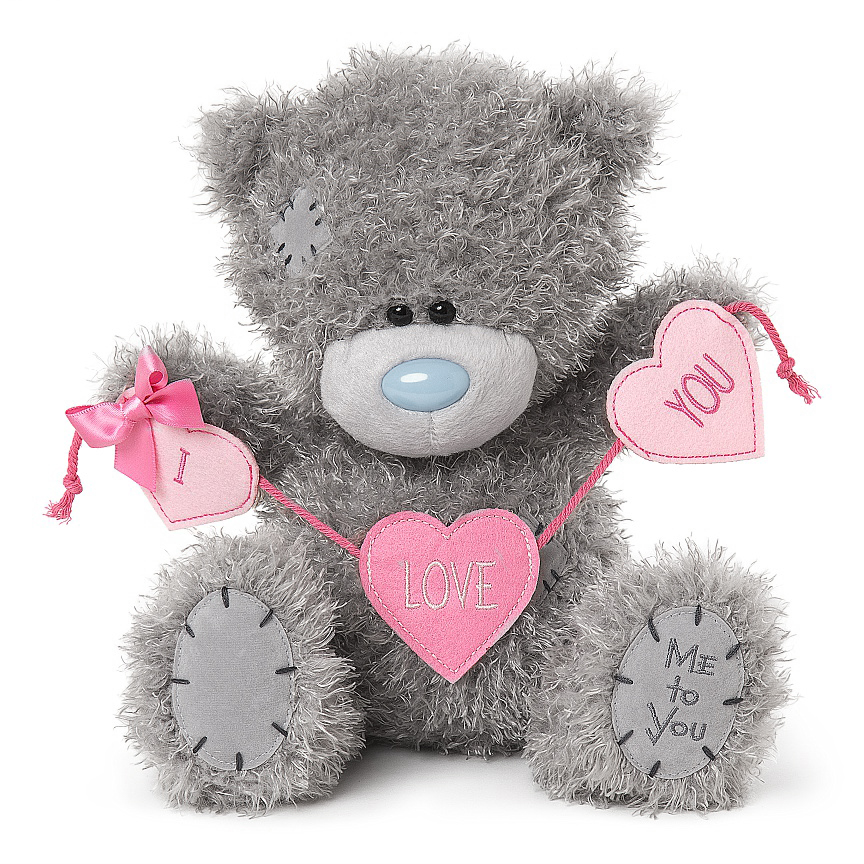 Nalle med rosa hjrtbanner I Love You, 25cm - Me To You