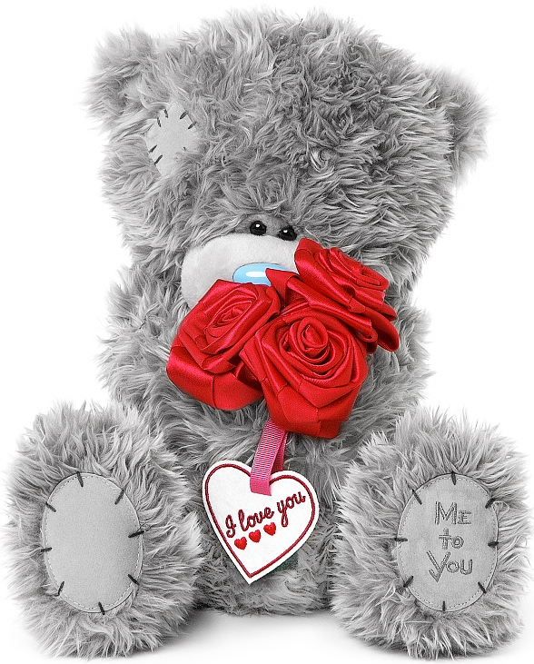 Nalle med rosbukett och tag, 30cm från Me to you (Miranda nalle) säljs på Nalleriet.se