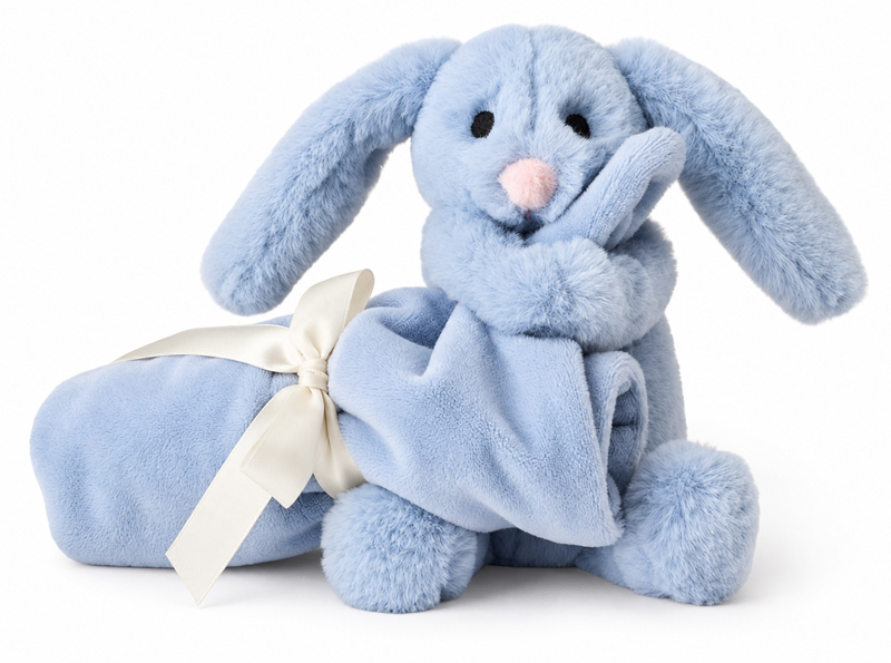 Kanin med snuttefilt, blå, från Teddy Hermann säljs på Nalleriet.se