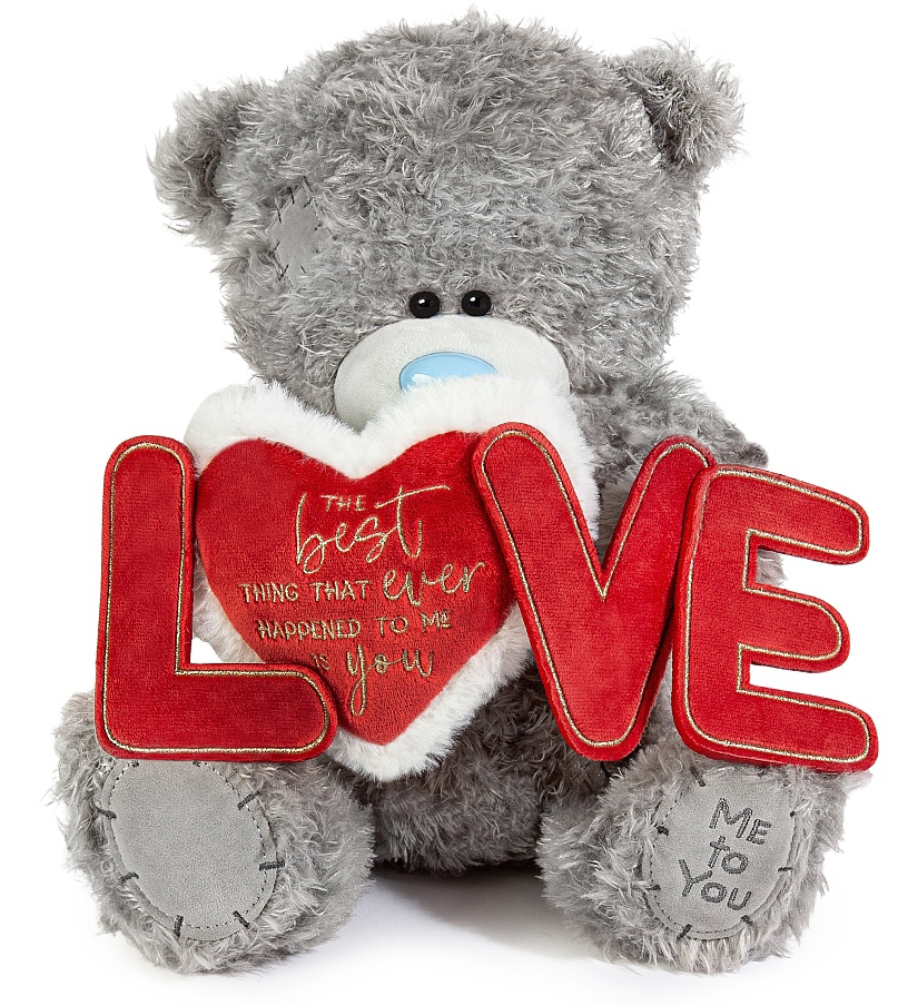 Nalle LOVE med kärlekstext på hjärta, 30cm - Me To You