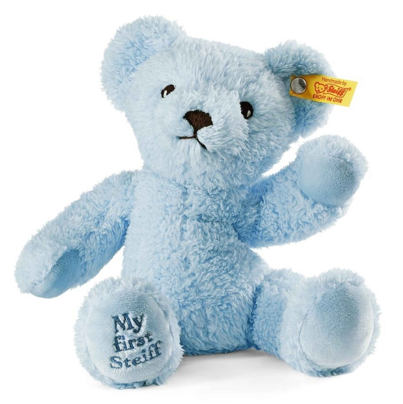 My first Steiff, blå, 25cm från Steiff säljs på Nalleriet.se